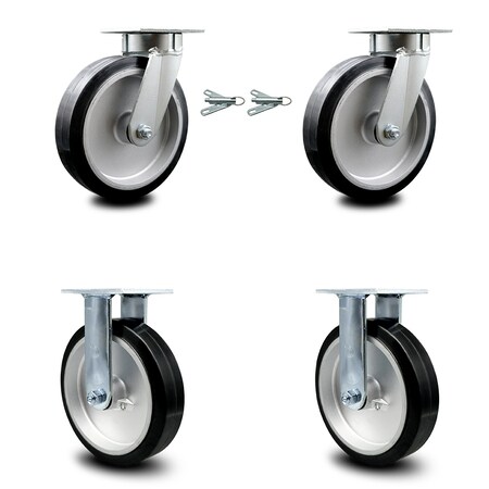Service Caster 8 Inch Kingpinless Rubber on Aluminum Wheel Caster Swivel Locks 2 Rigid, 2PK SCC-KP30S820-RAR-BSL-2-R-2